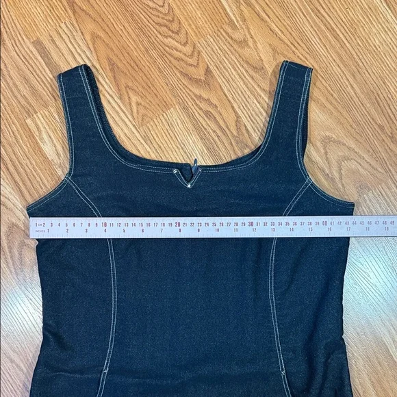 Bali Dark Blue Stretch Denim Sleeveless Shift Dress - Size L - Picture 2 of 9